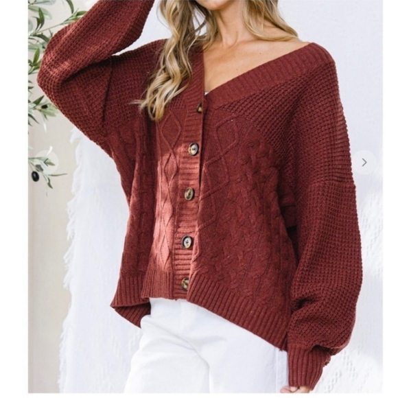 Boho Chic Stylish V Neck Button Down Knit Cardigan - Picture 2 of 3